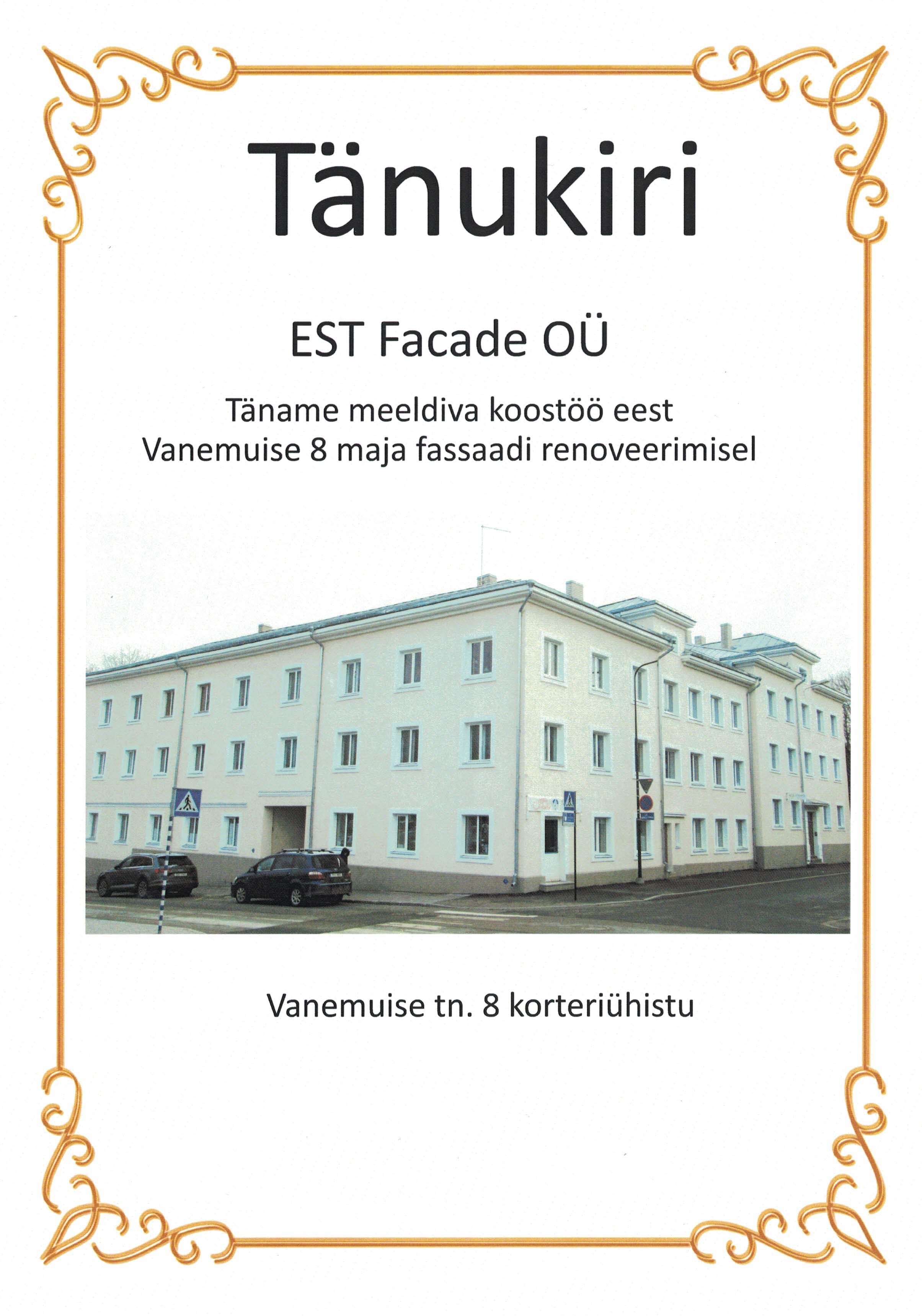 Vanemuise 8 tänukiri 